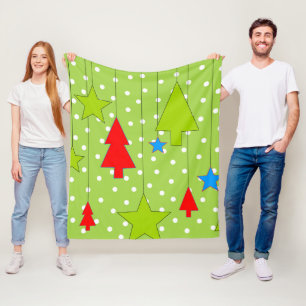 Green and White Christmas Tree Pattern Fleece Blanket