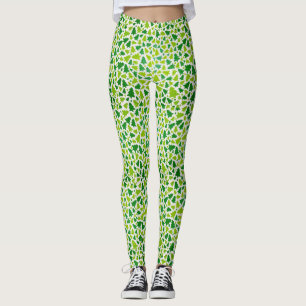Green and White Christmas Tree Pattern Legging