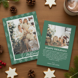 Green And White Christmas Tree Pattern Photo Holiday Card