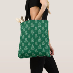 Green and White Christmas Tree pattern Tote Bag