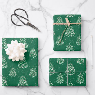 Green and White Christmas Tree pattern Wrapping Paper Sheet