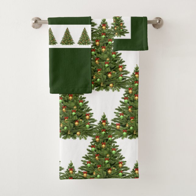 Green and White Christmas Tree Towel Set (Insitu)