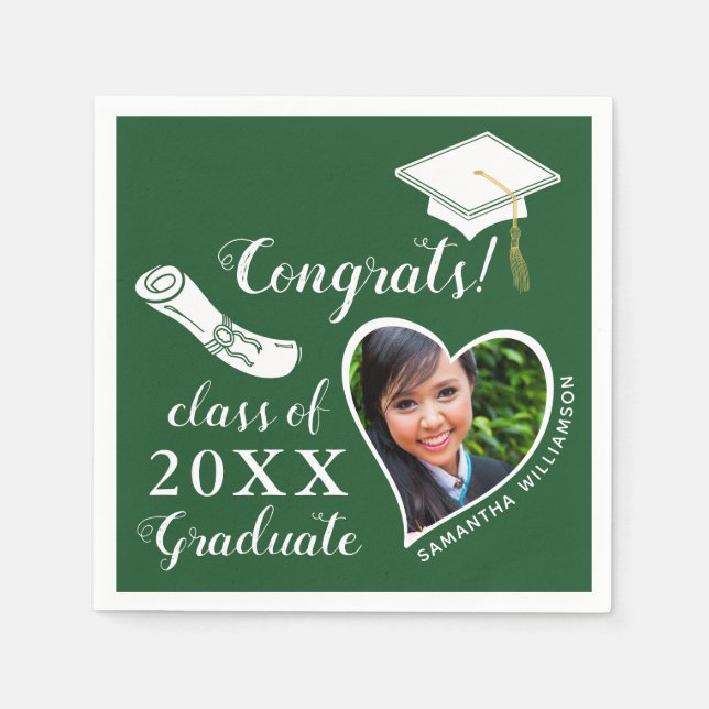 Green and White Class of 2025 Congrats Graduation Napkin (Front)