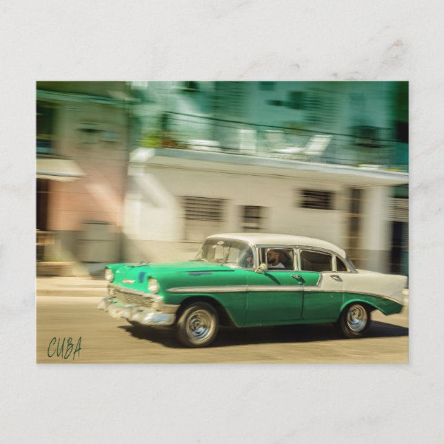 Green and white classic car in Havana, Cuba Postcard (Front)