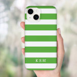 Green and White Classic Stripes Monogram Case-Mate iPhone 14 Case<br><div class="desc">Simple chic and classy horizontal stripe patterned case personalised with your monogram initials or name. Click Customise It to change text fonts and colours to create your own unique one of a kind design. Adorable custom gifts!</div>