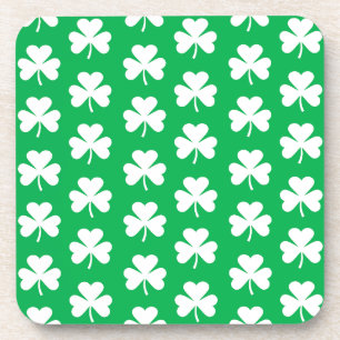 Green and White Clover Pattern Coaster