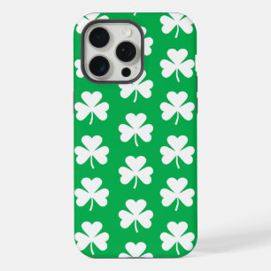 Green and White Clover Pattern iPhone 15 Pro Max Case