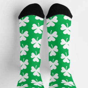 Green and White Clover Pattern Socks