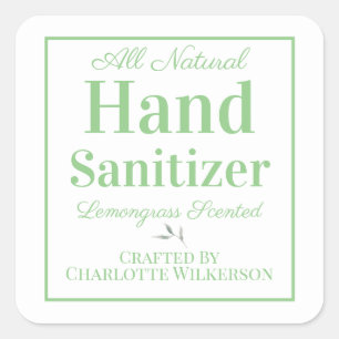 Green and White Custom Homemade Hand Sanitizer Square Sticker