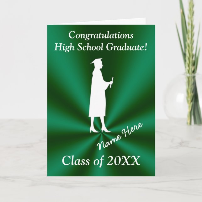 Green and White Customisable Graduation Cards (Front)
