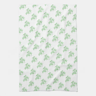 Green and White Dala Horses Kitchen towel