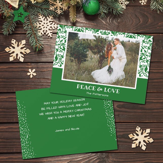 Green and White Damask Christmas Photo Holiday Card (Green and white damask design Christmas photo holiday cards, PRINTED and/or INSTANT DOWNLOAD)