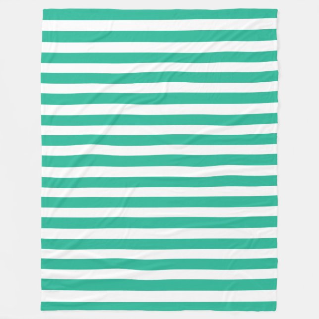 Green and White Deckchair Stripes Fleece Blanket (Front)