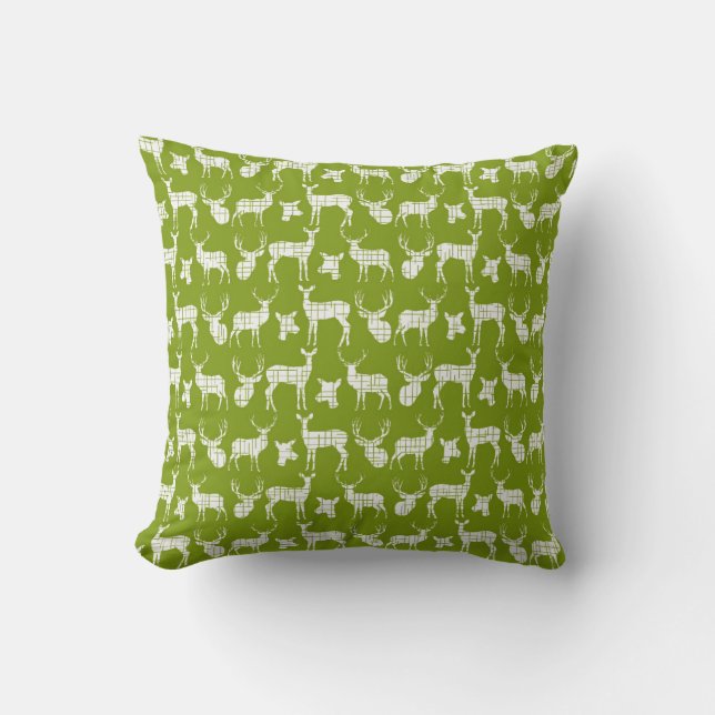 Green and White Deer Throw Pillow (Front)