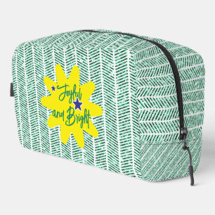 Green and White Diagonal Stripes Herringbone Dopp Kit
