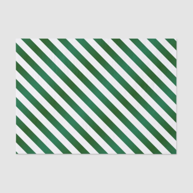 Green and White Diagonal Stripes Tissue Paper (Front)