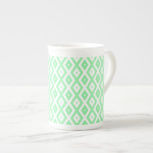 Green and white diamond pattern bone china mug
