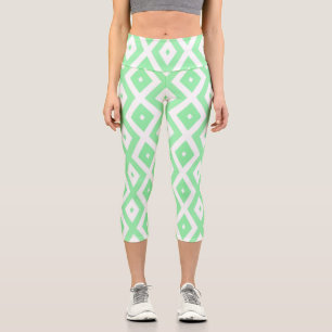 Green and white diamond pattern capri leggings