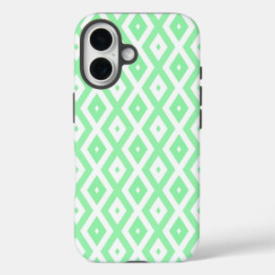 Green and white diamond pattern iPhone 16 case