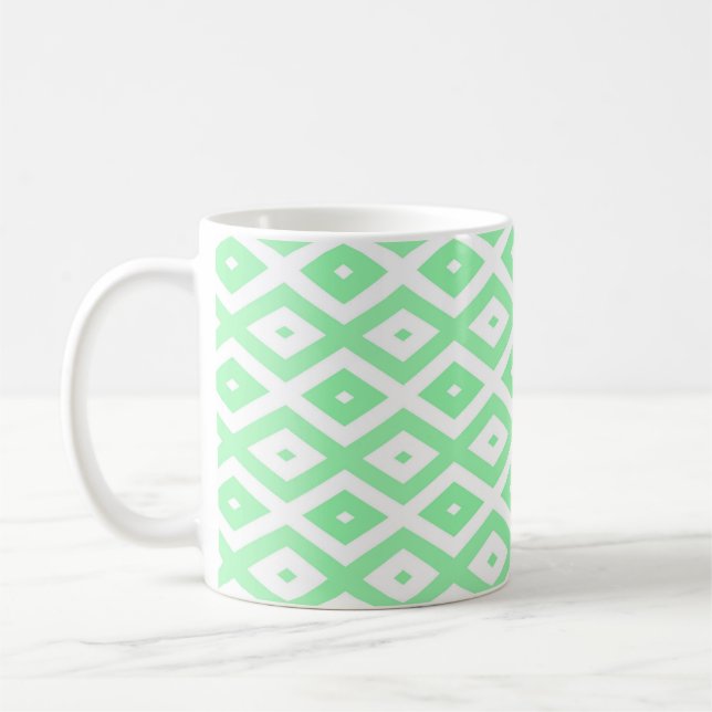 Green and white diamond pattern coffee mug (Left)