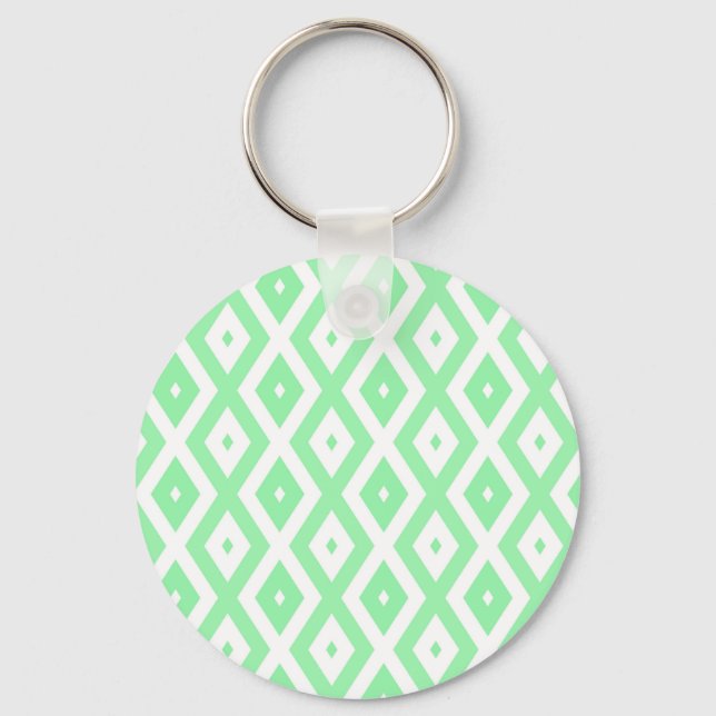 Green and white diamond pattern key ring (Front)