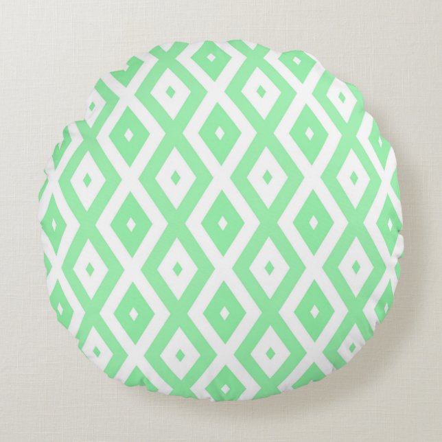 Green and white diamond pattern round cushion (Front)