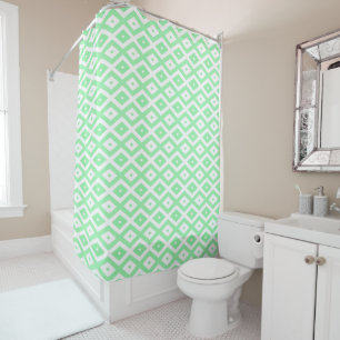 Green and white diamond pattern shower curtain