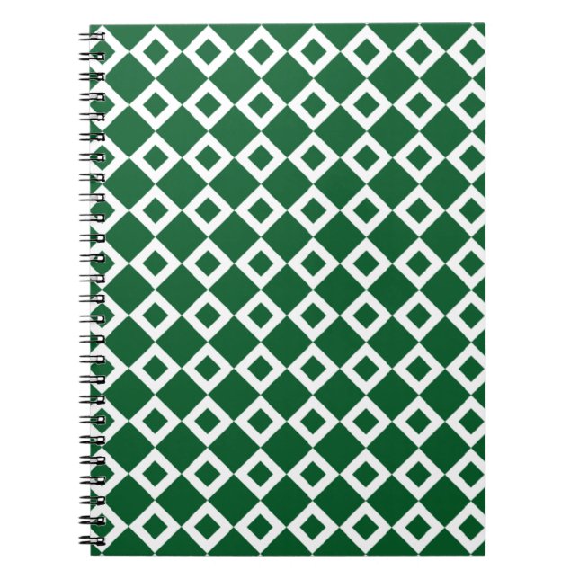 Green and White Diamond Pattern Spiral Notebook (Front)
