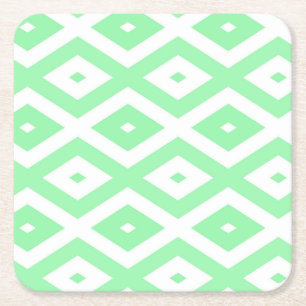 Green and white diamond pattern square paper coaster