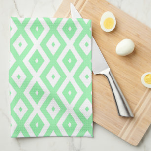 Green and white diamond pattern tea towel
