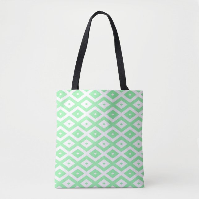 Green and white diamond pattern tote bag (Front)