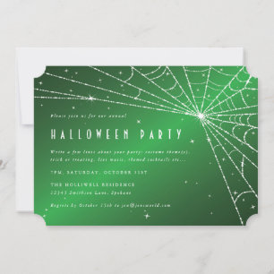 Green and White Diamond Spider Web Halloween Party Invitation