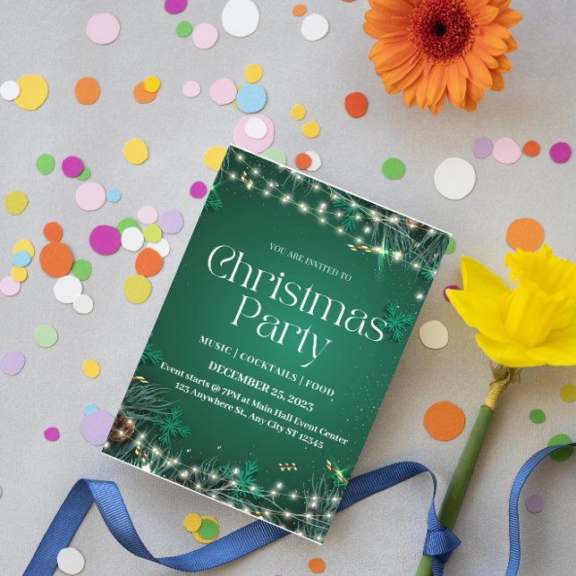 Green and White Elegant Christmas Party Invitation (Creator Uploaded)