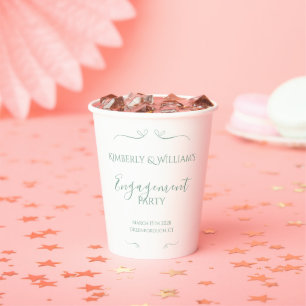 Green and White Elegant Hearts Engagement Party  Paper Cups