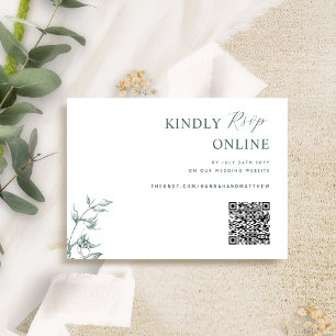 Green and White Elegant QR Code RSVP Wedding Enclosure Card