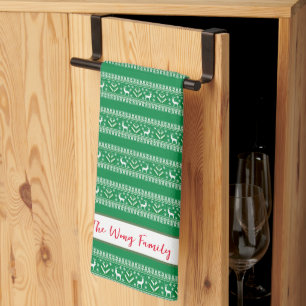 Green and White Fair Isle Christmas Tea Towel