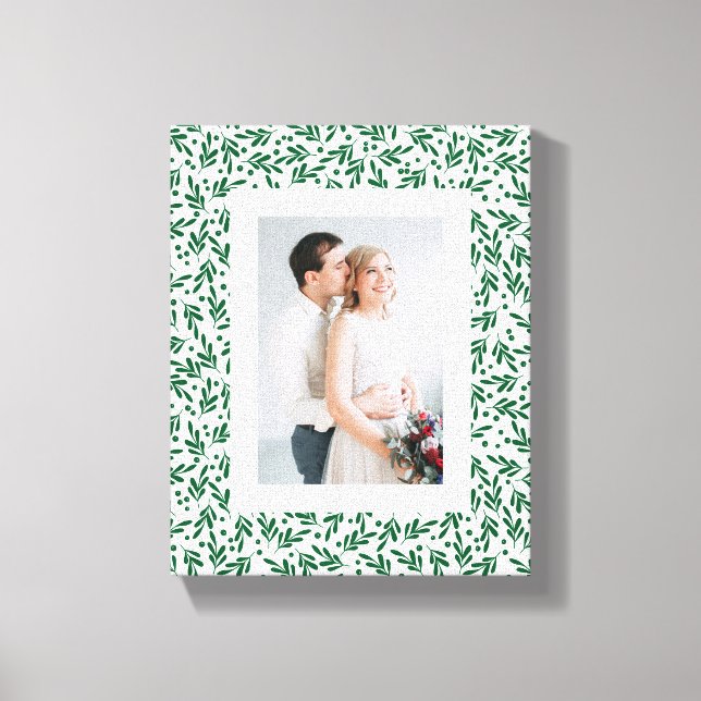 Green and White Festive Foliage | Holiday Canvas Print (Front)