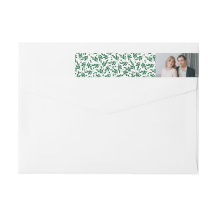 Green and White Festive Foliage Holiday Photo Wrap Around Label