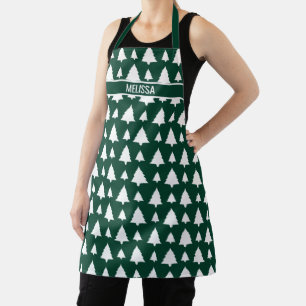 Green And White Fir Christmas Tree Pattern & Name Apron