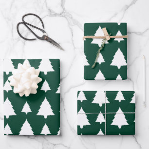 Green And White Fir Christmas Tree Pattern Wrapping Paper Sheet