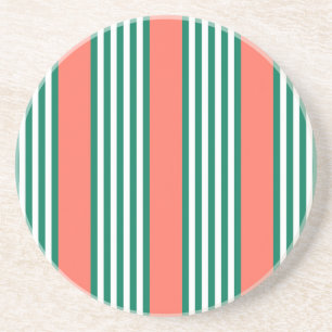 Green and white five stripe pattern with coral coaster