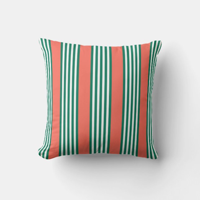 Green and white five stripe pattern with coral cushion (Front)
