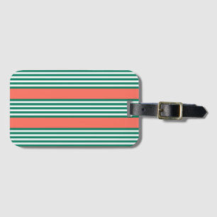 Green and white five stripe pattern with coral luggage tag