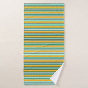 Green and white five stripe pattern with yellow bath towel