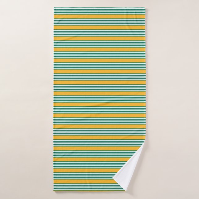 Green and white five stripe pattern with yellow bath towel (Bath Towel)