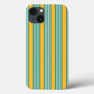 Green and white five stripe pattern with yellow iPhone 13 case