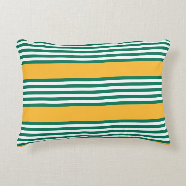 Green and white five stripe pattern with yellow decorative cushion (Front)