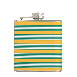 Green and white five stripe pattern with yellow hip flask