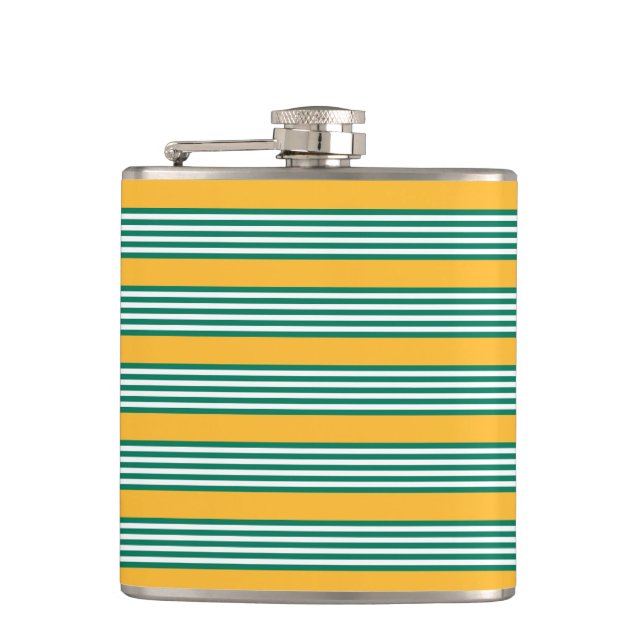 Green and white five stripe pattern with yellow hip flask (Front)