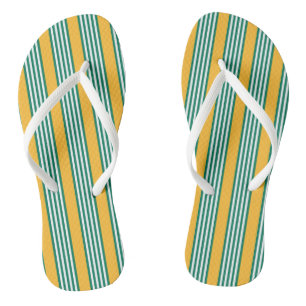 Green and white five stripe pattern with yellow jandals